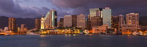 Downtown Honolulu Hawaii Dusk Skyline Stock Photo Download Image Now