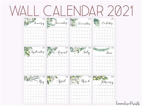 Printing out a month at a time, your kids can plan out their month easily and bring their calendar to and from school! 2021 Calendar Watercolour Calendar 2021 Botanical Wall | Etsy