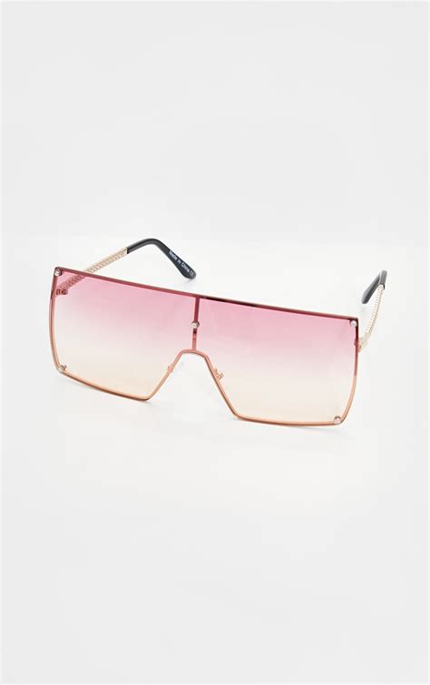 pink lens ombre oversized square frame sunglasses prettylittlething usa