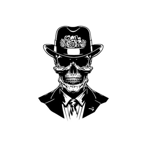 Premium Vector Skull Wearing Suit And Hat Hand Drawn Illustration