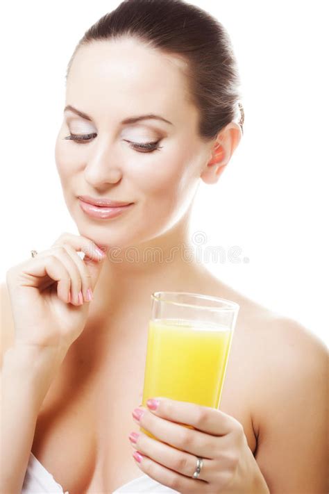 Girl Drinking Orange Juice Stock Image Image Of Attractive 36925005