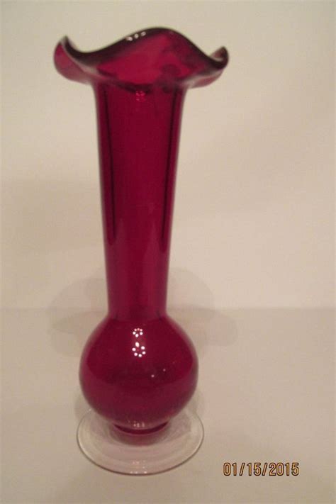 Beautiful 8 Ruby Red Glass Hand Blown Vase ~ Applied Crackle Base Hand Blown Vases Red Glass
