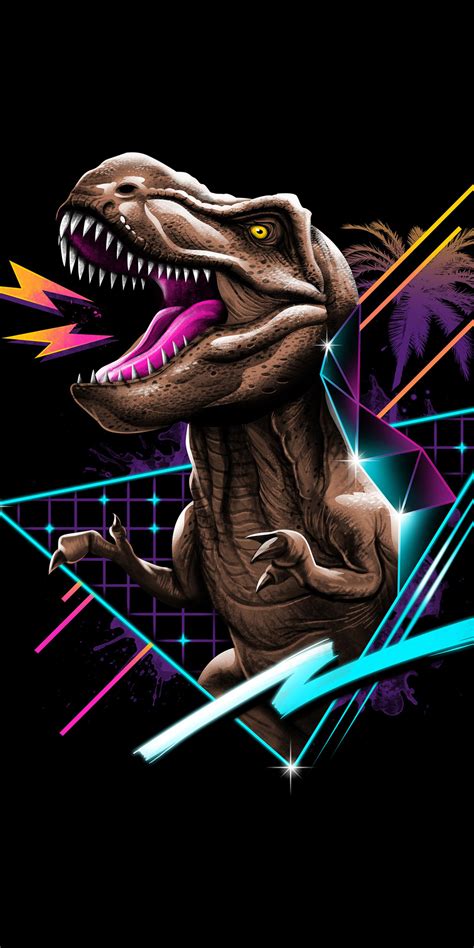 1440x2880 Tyrannosaurus Rex Dinosaur Retrowave 1440x2880 Resolution