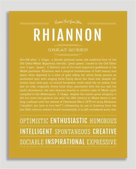 Rhiannon Name Art Print Names Names With Meaning Classic Names