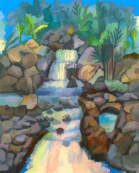 Tropical Rainbow Waterfall Painting By Arline Wagner