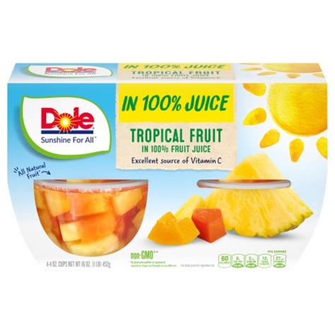 Dole Tropical Fruit Cups In 100 Fruit Juice 4 Ct 4 Oz Food 4 Less