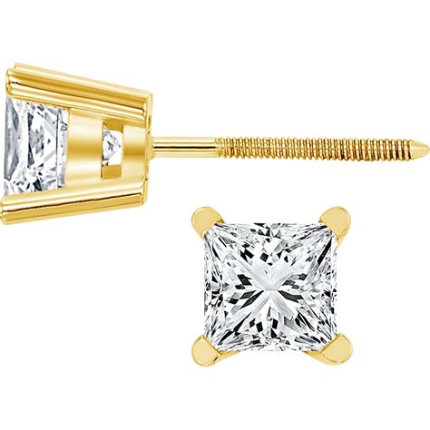 14k White Gold 1 Ctw Princess Cut Diamond Solitaire Stud Earrings