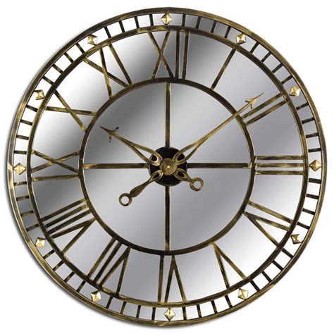 Antique Brass Mirrored Skeleton Clock Home Accessories Wall Clocks