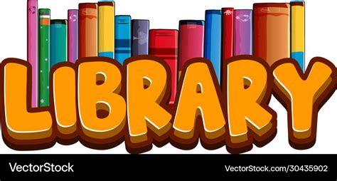 Font Design For Word Library With Many Books Vector Image