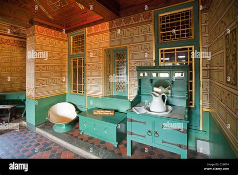 Victorian Bedroom With Bath And Basin At Castell Coch Cardiff Wales Uk