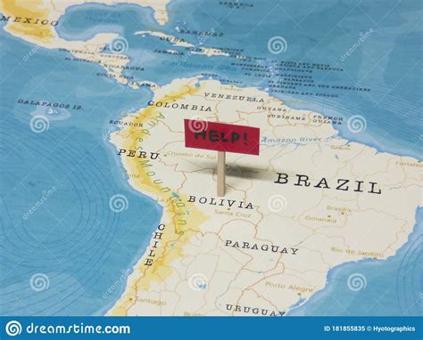 `help` Sign With Pole On Bolivia Of The World Map Stock Image Image