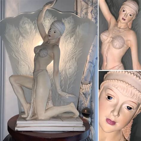 VINTAGE 17 ART DECO Semi Nude LADY Backlit LAMP Ceramic Figurine Glass