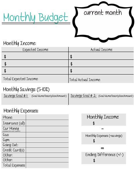 Printable Monthly Budgeting Worksheets