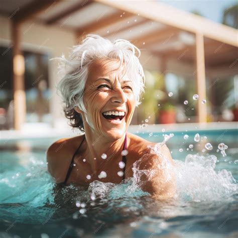 Premium Ai Image Aged Woman Swimming Laps In A Pool With Grace