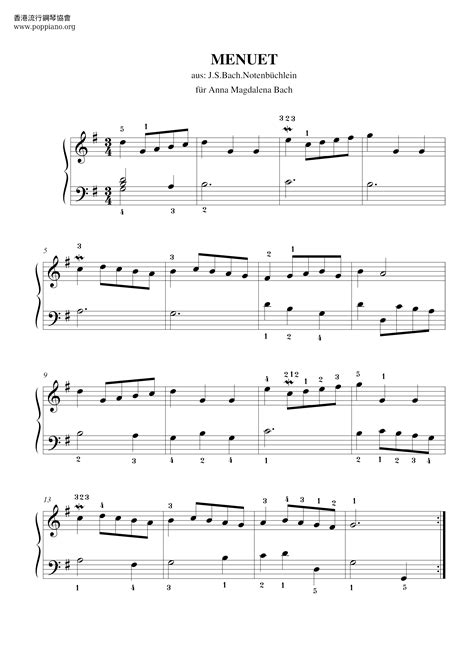 Page Version Of Minuet In G Major By Bach Free Piano Sheet Music