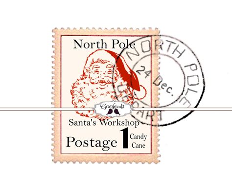 Santa North Pole Stamp Image Printable Fun Decor For Etsy