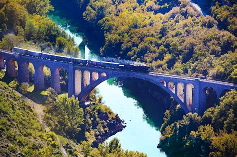 Famous Solkan Bridge With The Train Stock Photo Download Image Now