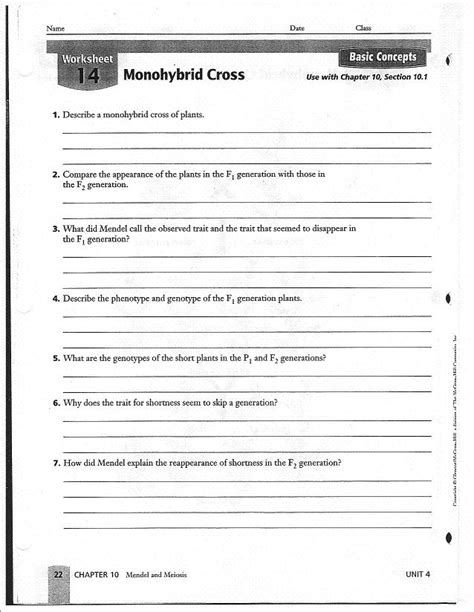 A monohybrid cross is a genetic cross which occurs between two individuals, focusing on the inheritance of one trait at one time. 17 Best Images of Monohybrid Cross Worksheet Answers ...