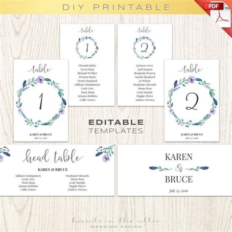 Floral Wedding Table Numbers Printable Template Seating Chart Wedding