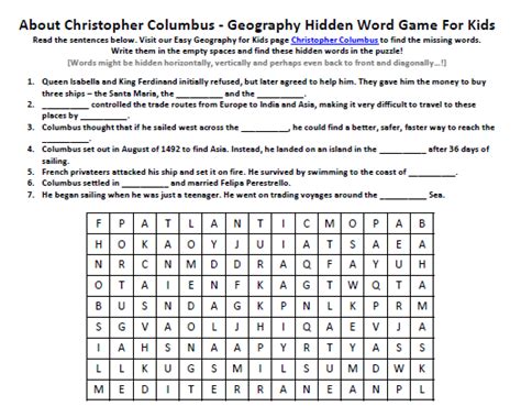 The following 10 highlights hidden words pictures puzzles are just some of the challenging puzzles you can find in highlights.you'll have fun! Image of Christopher Columbus Worksheet - FREE Printable Hidden Word Puzzles - Easy Science For Kids