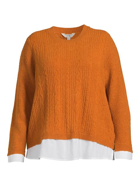 terra and sky women s plus size layered look cable knit sweater