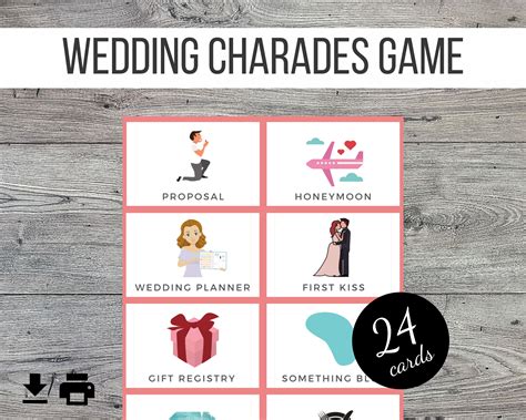 Wedding Bridal Shower Printable Charades Or Pictionary Cards Etsy