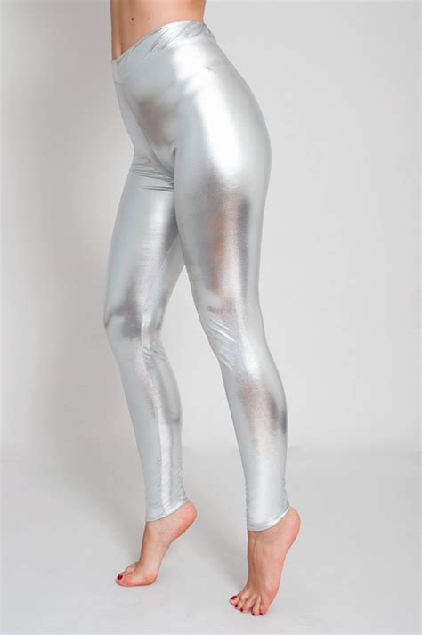 Silver Metallic Leggings Disco Leggings Shiny Leggings Faux Etsy Uk