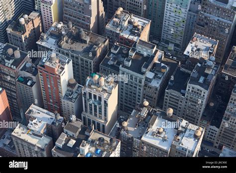 New York City Manhattan Aerial View With Buildings Roof Tops And