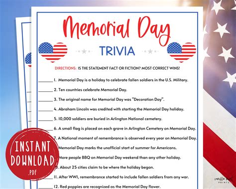 Printable Memorial Day Trivia Questions And Answers Challenge Your