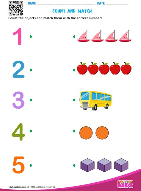 Number Matching Worksheets 1 10
