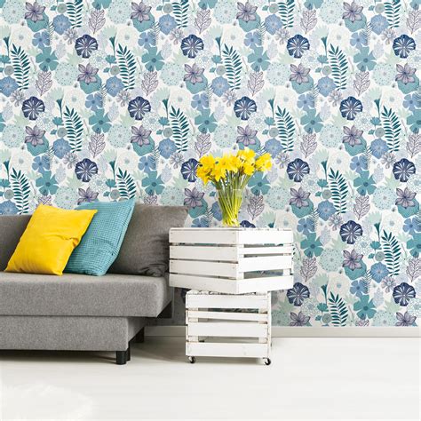 Buy Roommates Blue Perennial Floral Blooms Peel And Stick Wallpaper