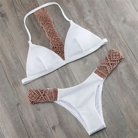 Melphieer Hand Crochet Braid Bikini 2019 Summer New Sexy Swim Wear