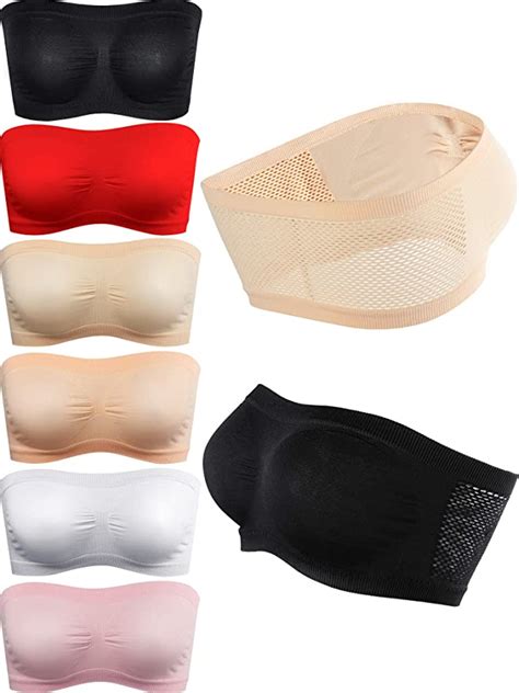 6 Pieces Seamless Bandeau Bra Strapless Breathable Tube Top Stretchy Non Padded Underwear