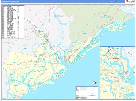 Charleston County Sc Zip Code Wall Map Basic Style By Marketmaps