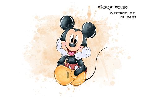 Mickey Mouse Clipart Mickey Watercolor Watercolor Mickey Etsy