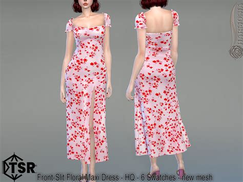 The Sims Resource Front Slit Floral Maxi Dress