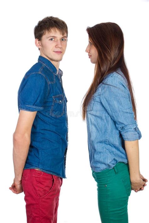 Beautiful Young Loving Couple Standing Opposite Each Other Stock Photos