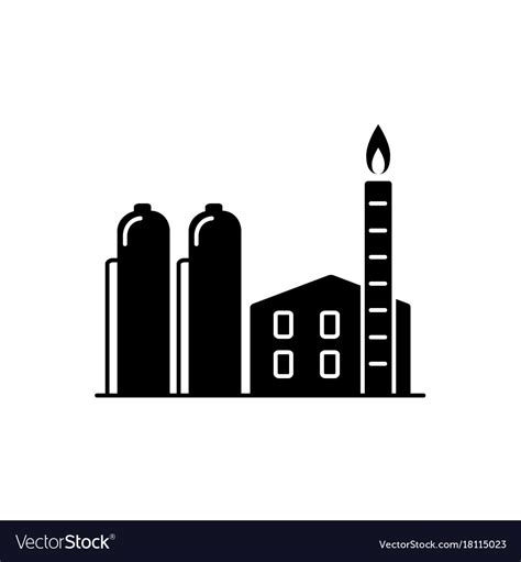 Natural Gas Plant Silhouette Icon In Flat Style Vector Image