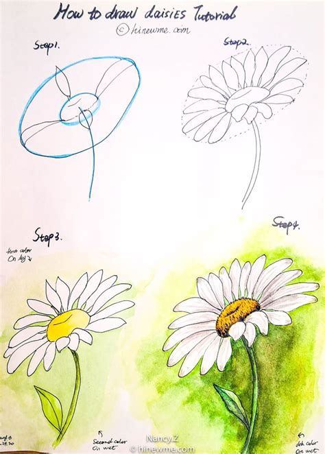 How To Draw A Watercolor Daisy Flower Tutorial Step By Step Easy For