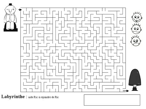 Un labyrinthe rectangulaire parfait de m colonnes par n lignes est un ensemble de m x n cellules reliées les unes aux autres par un chemin unique. Maternelle: Ric et Ric labyrinthe