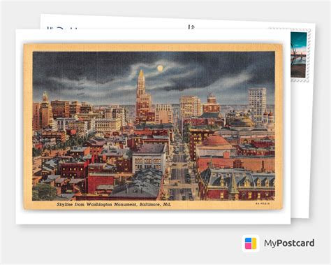 Baltimore Maryland Skyline From Washington Monument Vintage And Antique