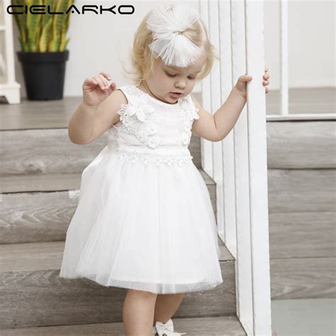 Cielarko Baby Girls White Dress Princess Birthday Party Dresses Flower