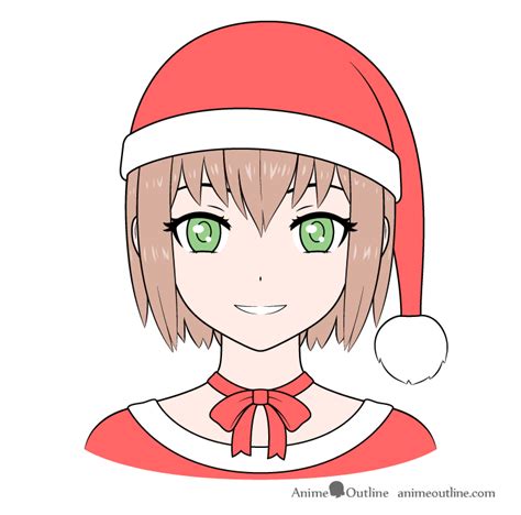 How To Draw Anime Christmas Santa Hat Girl Animeoutline