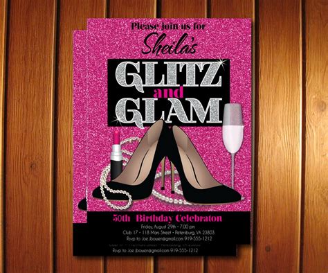 glitz and glam adult birthday party invitation glamorous and etsy
