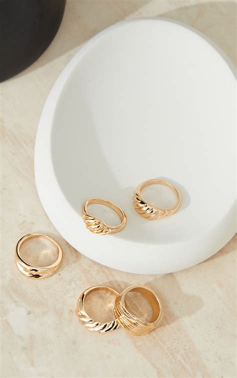Gold 5 Assorted Chunky Ring Pack Prettylittlething