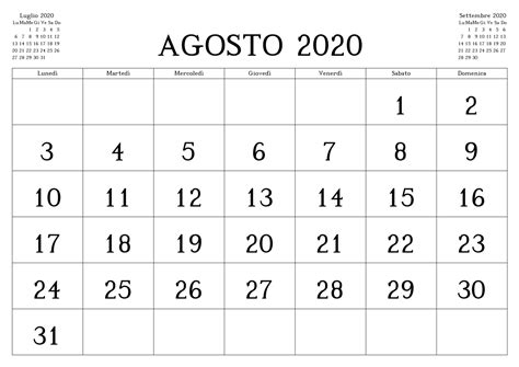 Calendario Agosto 2020 Da Stampare Gratis Calendario
