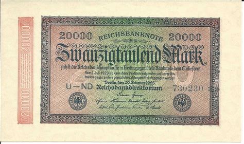 The cover motif is a piece of old german money. GERMAN REICHSBANK 20000 Marks (20 Februaery1923) - WW1 GERMAN PAPER MONEY For Sale - Item #3473