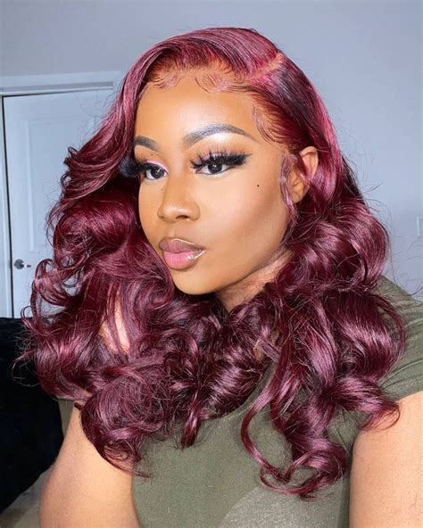 Burgundy Hair Color Lace Front Wig Body Wave Colored Wigs In 2020