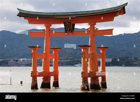Famous Floating Torii Gate At Miyajima Itsuku Shima At The Entrance