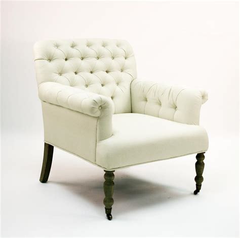 Lorraine White Tufted Linen Arm Chair Kathy Kuo Home